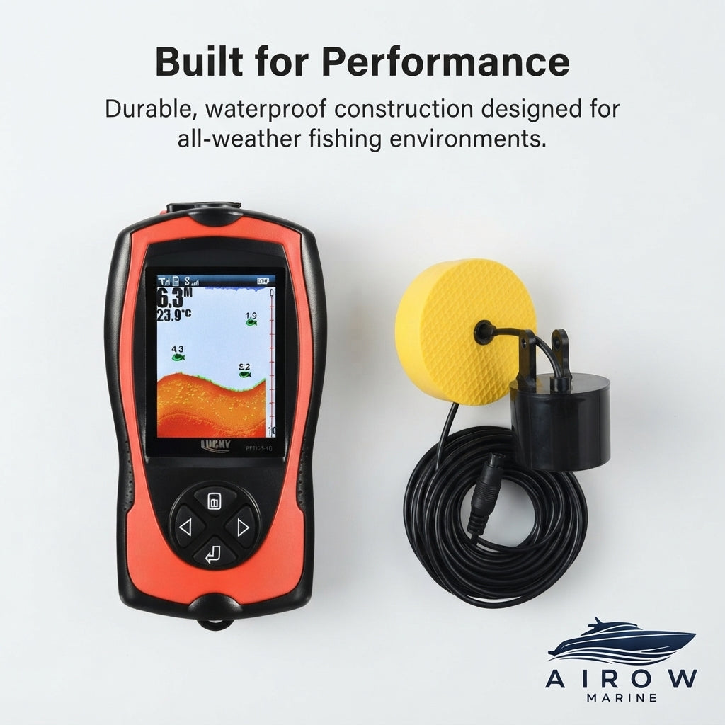 AirowMarine Wired Fish Finder - HD Color Sonar, 8m Deep-Reach Transducer