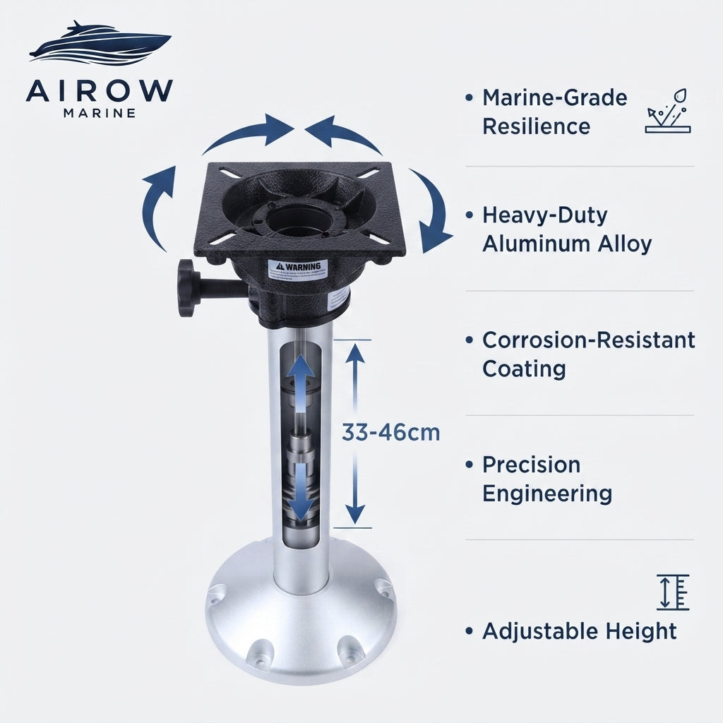 AirOw Marine Adjustable Boat Seat Pedestal - Anodized Aluminum, 360° Swivel