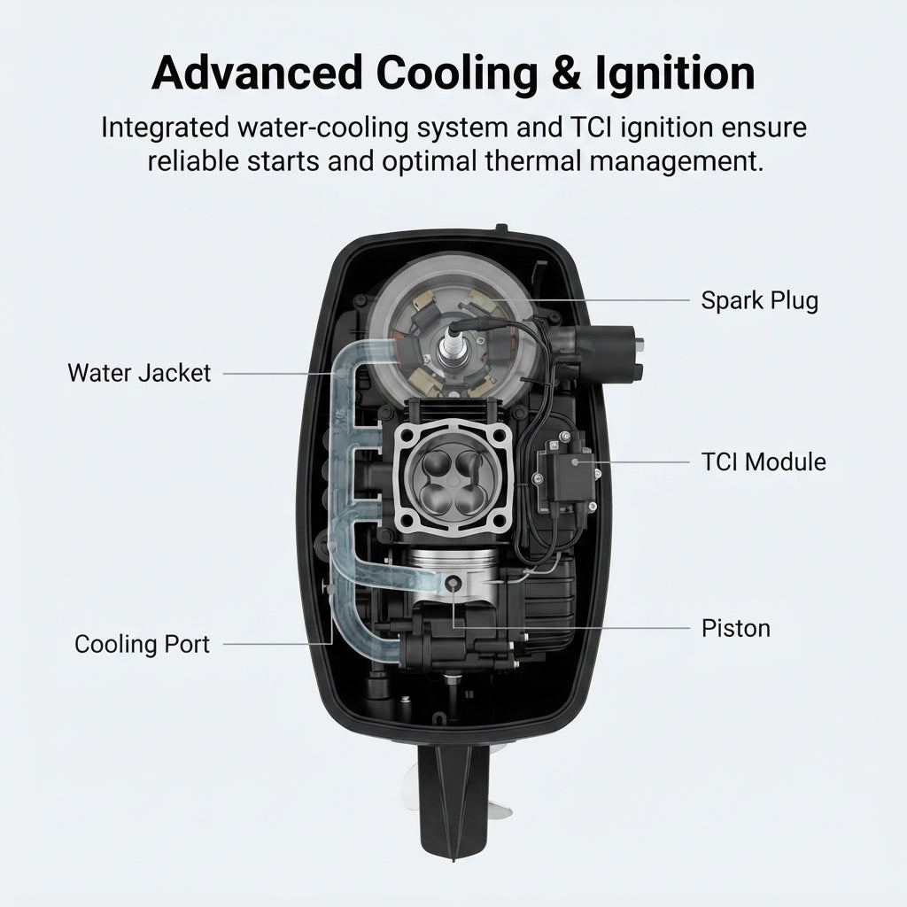 Hideo 5HP Four-Stroke Outboard Motor - Water Cooled, Tiller Control for Inflatable Boats
