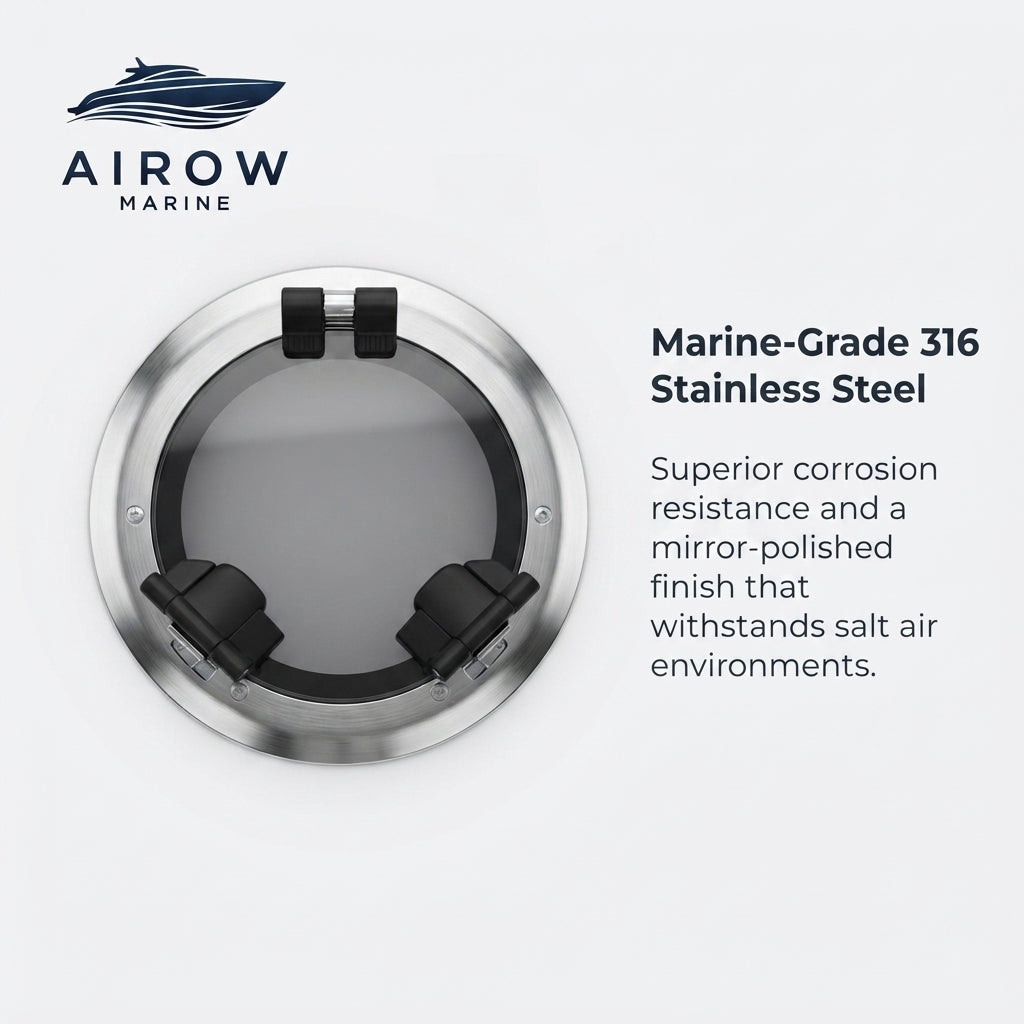 AirowMarine 316 SS Round Porthole - Impact-Resistant Acrylic (262.6mm OD)