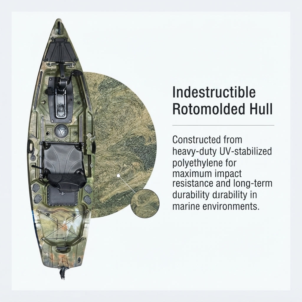AirowMarine 3.2m Pedal Fishing Kayak – Rotomolded LLDPE & UV-Resistant Design – detail view