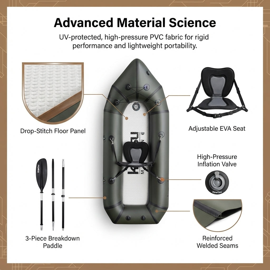 AirowMarine Explorer Inflatable Kayak – Reinforced PVC & Motor Ready (230-280cm) – detail view