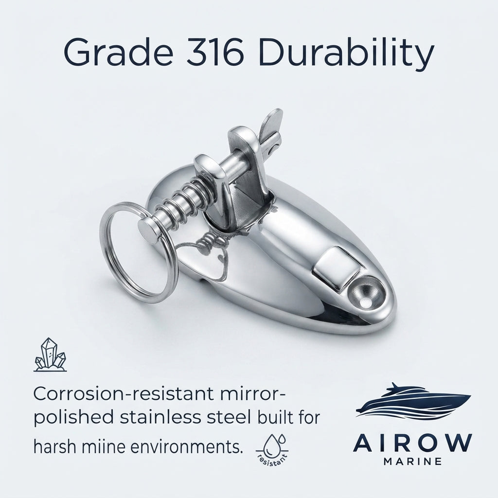 AIROW MARINE 316 Stainless Steel Quick-Release Deck Hinge - Yacht & Boat Hardware (80.6mm Base)