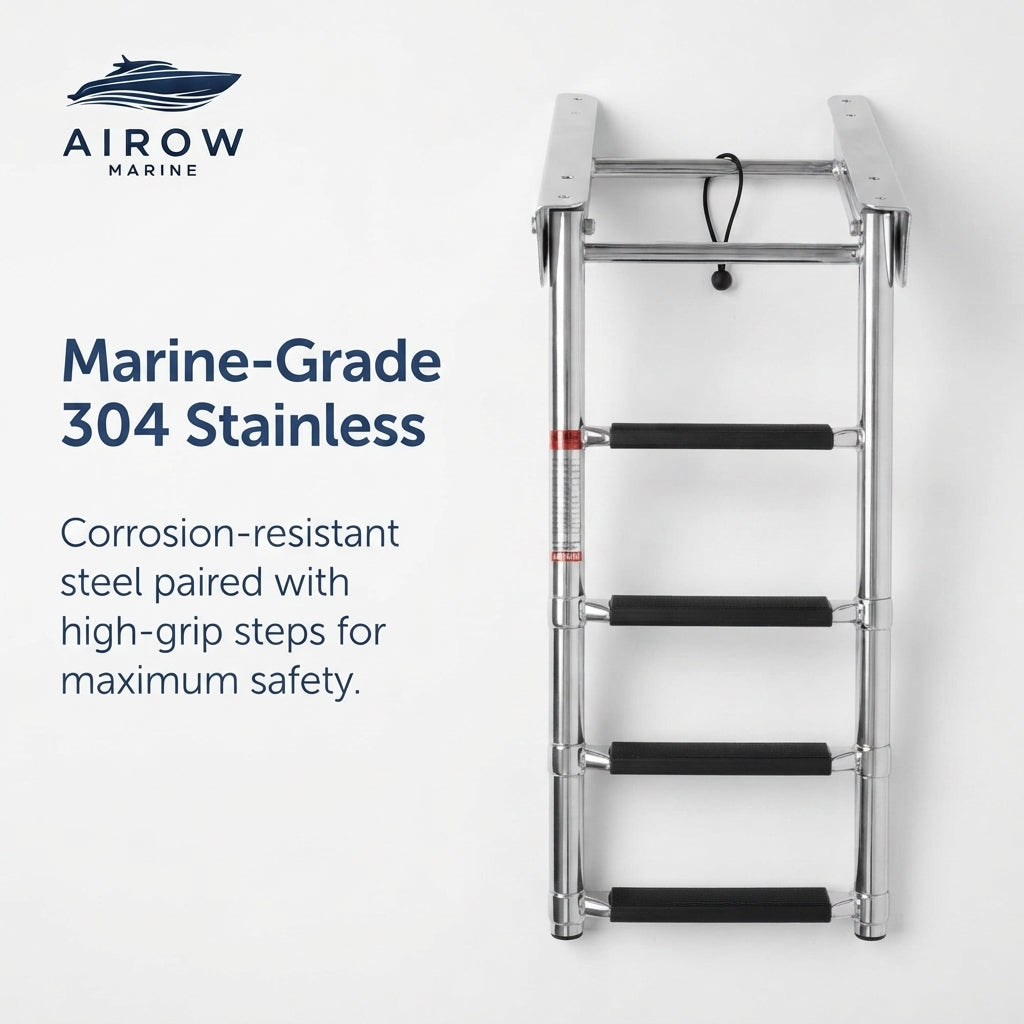 AIROW MARINE 304 SS 4-Step Telescoping Boat Ladder - Concealed Transom Mount