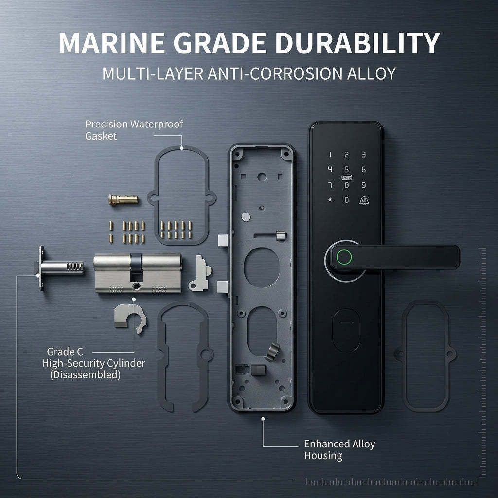 Marine Smart Fingerprint Door Lock – Grade C Security, Weatherproof Yacht