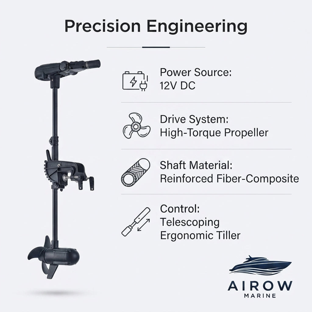 Airow Marine 12V Electric Trolling Motor - Quiet Outboard for Fishing Boats
