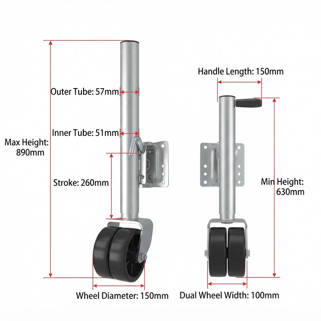 Airow Marine Heavy-Duty Dual-Wheel Yacht Trailer Jack - Galvanized Steel & Universal Fit