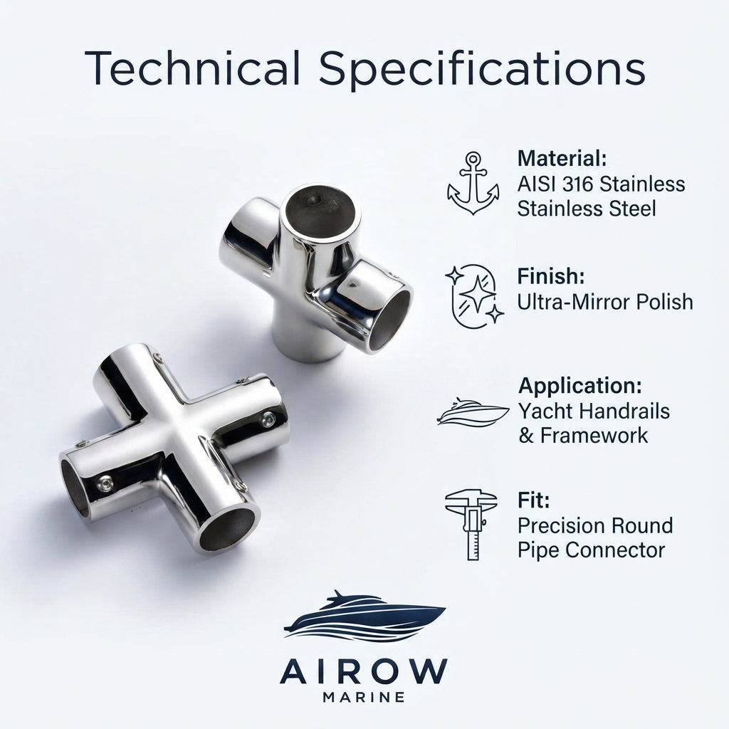 316 Stainless Steel Marine Cross Pipe Fitting – Mirror Polish, High-Load Capacity – dimensions and specifications