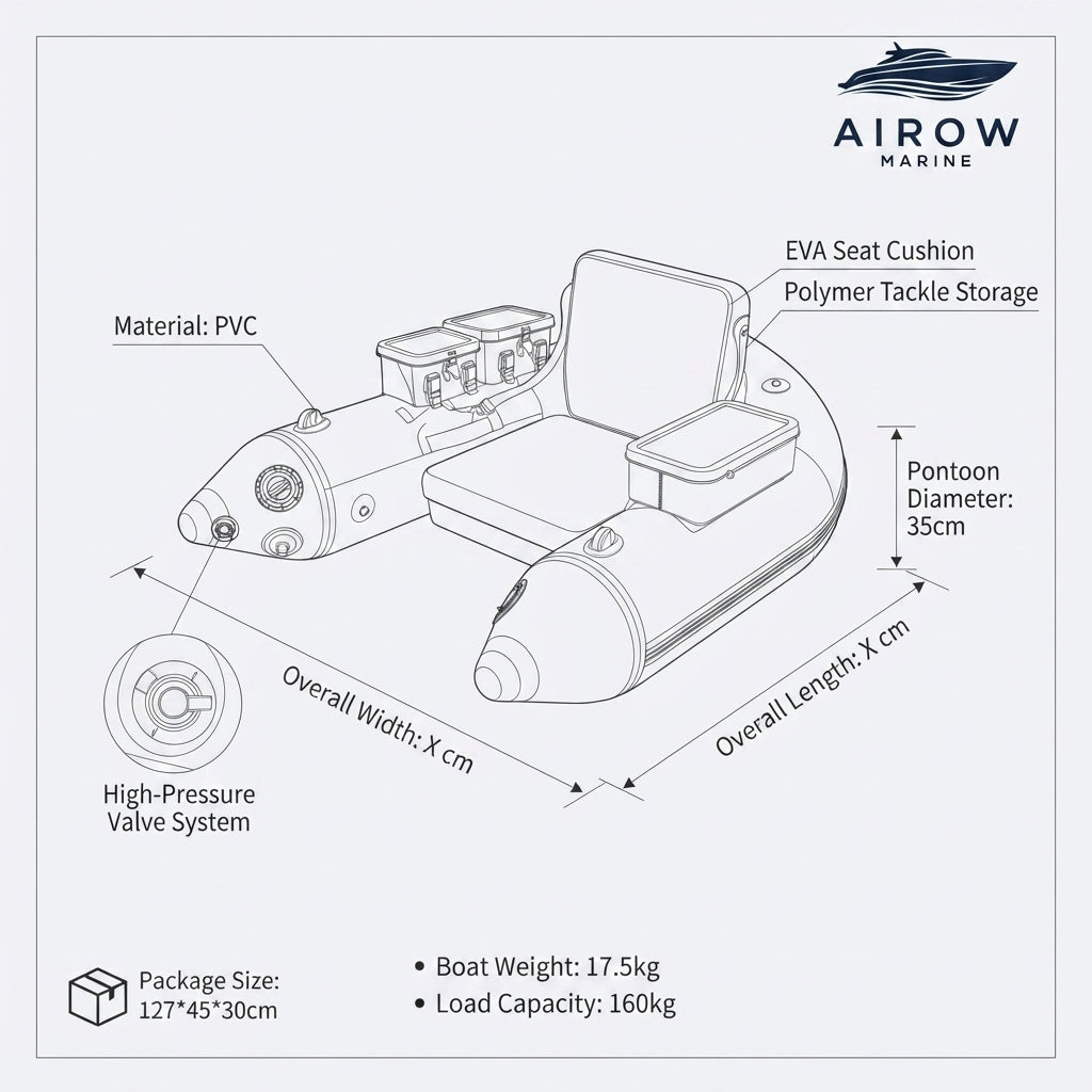 Airow Marine Solo Angling Inflatable Fishing Boat - High-Grade PVC, 160kg Capacity