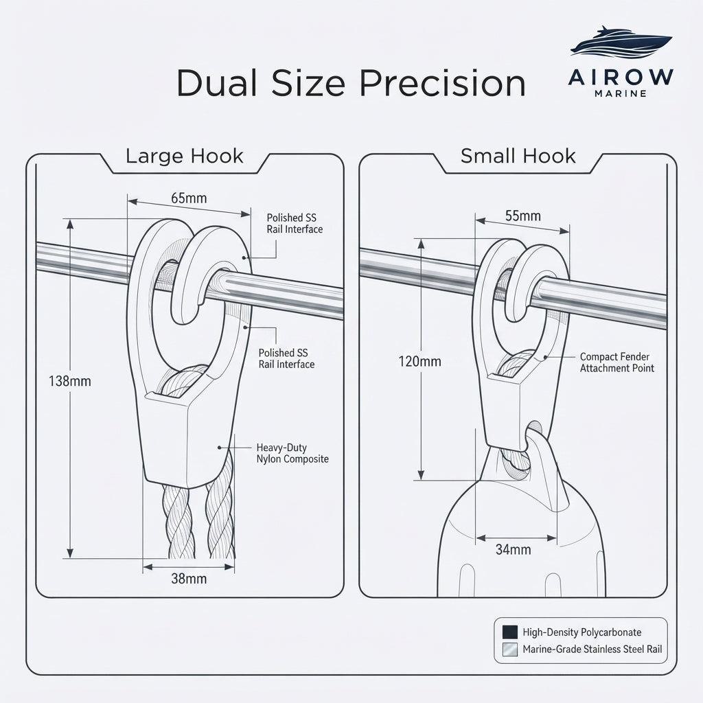 AIROW MARINE Quick-Adjust Fender Hooks - High-Strength ABS, Universal Fit