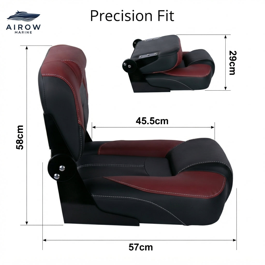 AirowMarine Folding Marine Pilot Seat - UV-Resistant, Aluminum Frame (58x57x45.5cm)