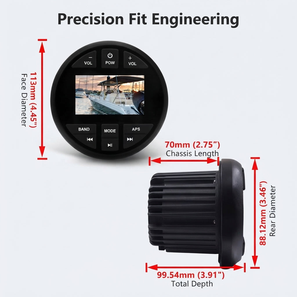Marine Bluetooth USB Stereo Player - Saltwater Resistant with LCD Display