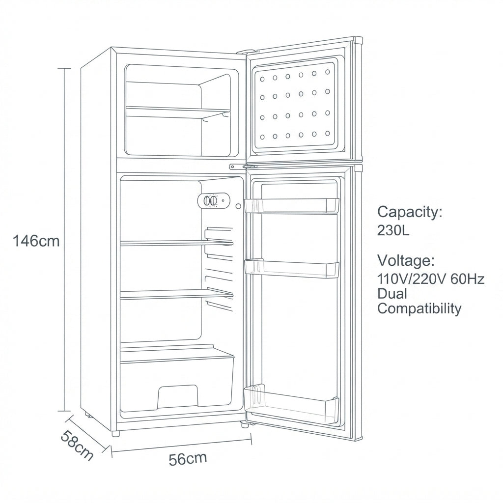 AirowMarine 230L Dual Voltage Marine Refrigerator - Double-Door 110V/220V