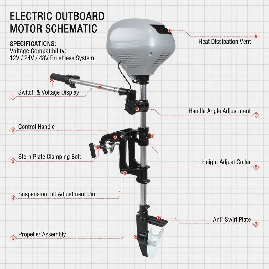 Brushless Electric Outboard Trolling Motor - 12V/24V/48V Multi-Voltage Marine Propeller