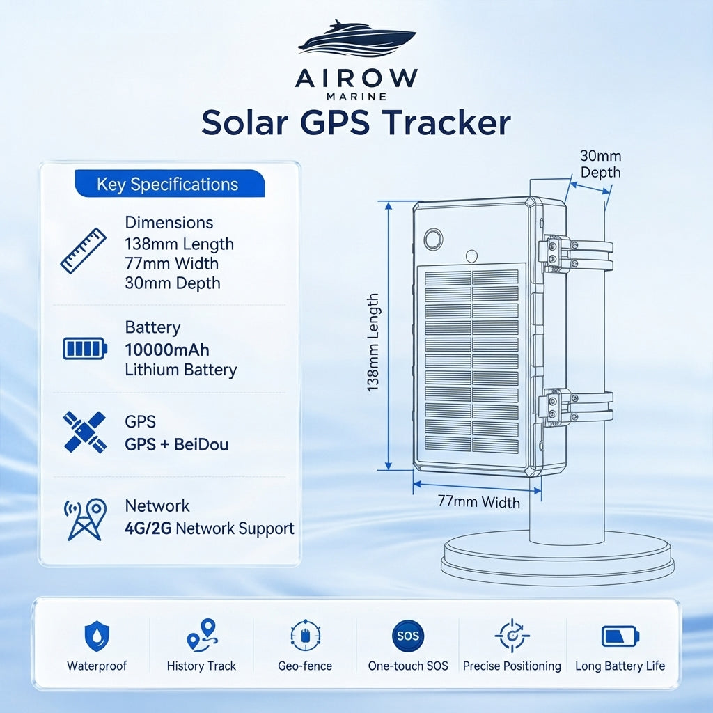 AirowMarine Solar GPS+BeiDou Tracker - Marine-Grade IP67 (10000mAh)