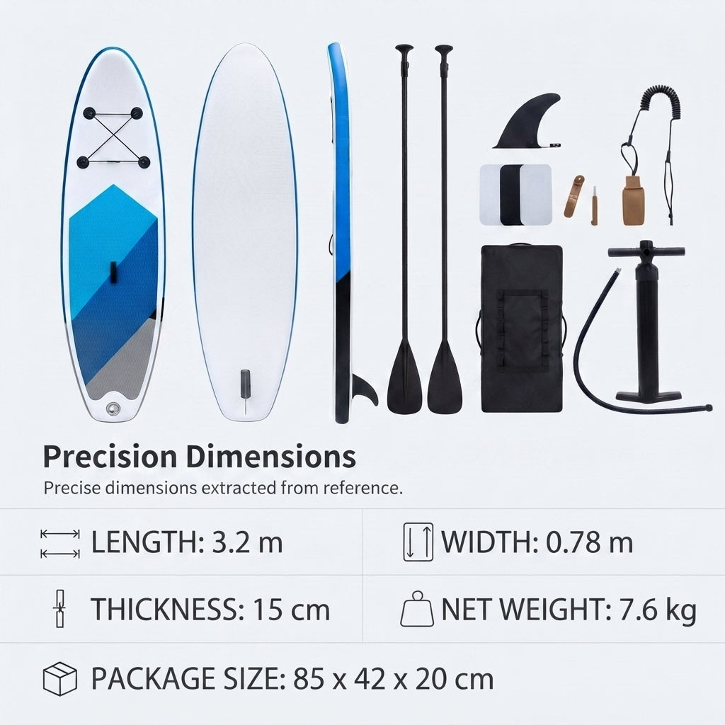 AirowMarine Explorer 10'6" Inflatable SUP Paddleboard Package – Premium Drop-Stitch PVC – dimensions and specifications