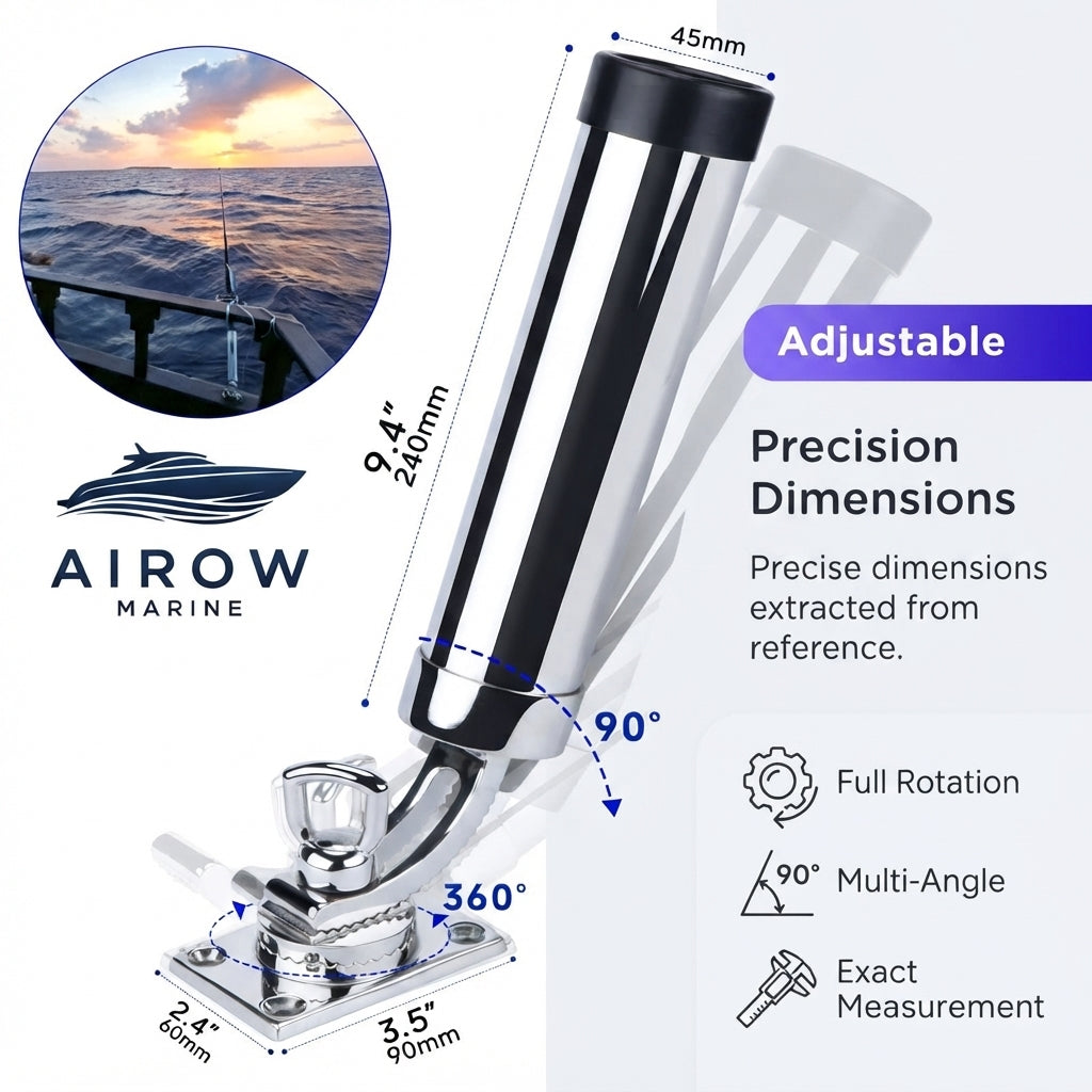 316 Stainless Steel Fishing Rod Holder - 360° Rotating Marine Mount