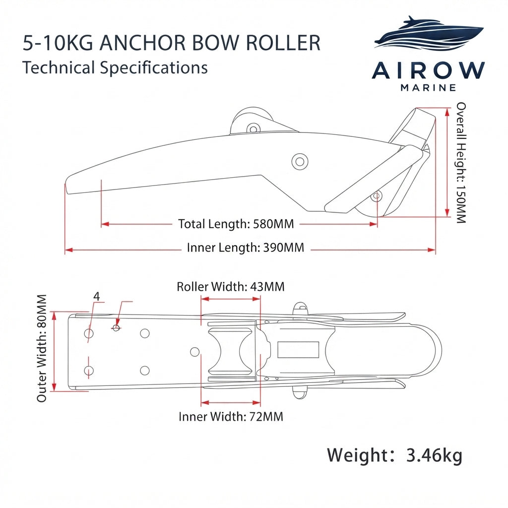 316 Stainless Steel Marine Anchor Roller Bracket - Mirror Polished 580mm