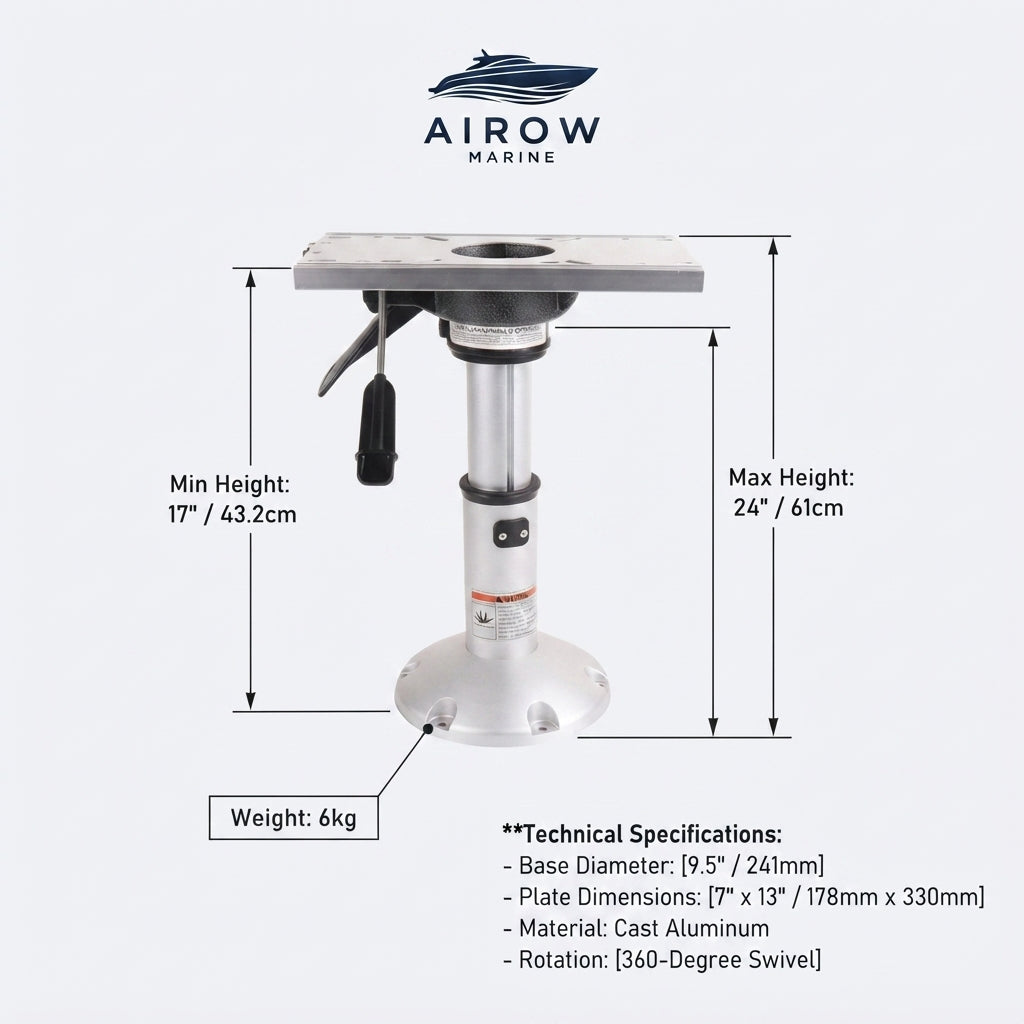 Airow Marine Pneumatic Adjustable Seat Base - Anodized Aluminum, 17-24"