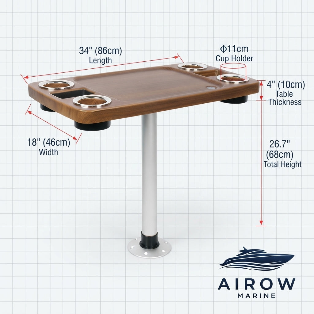 Airow Marine Rotatable RV & Yacht Pedestal Table - UV-Resistant ABS (86x46cm)