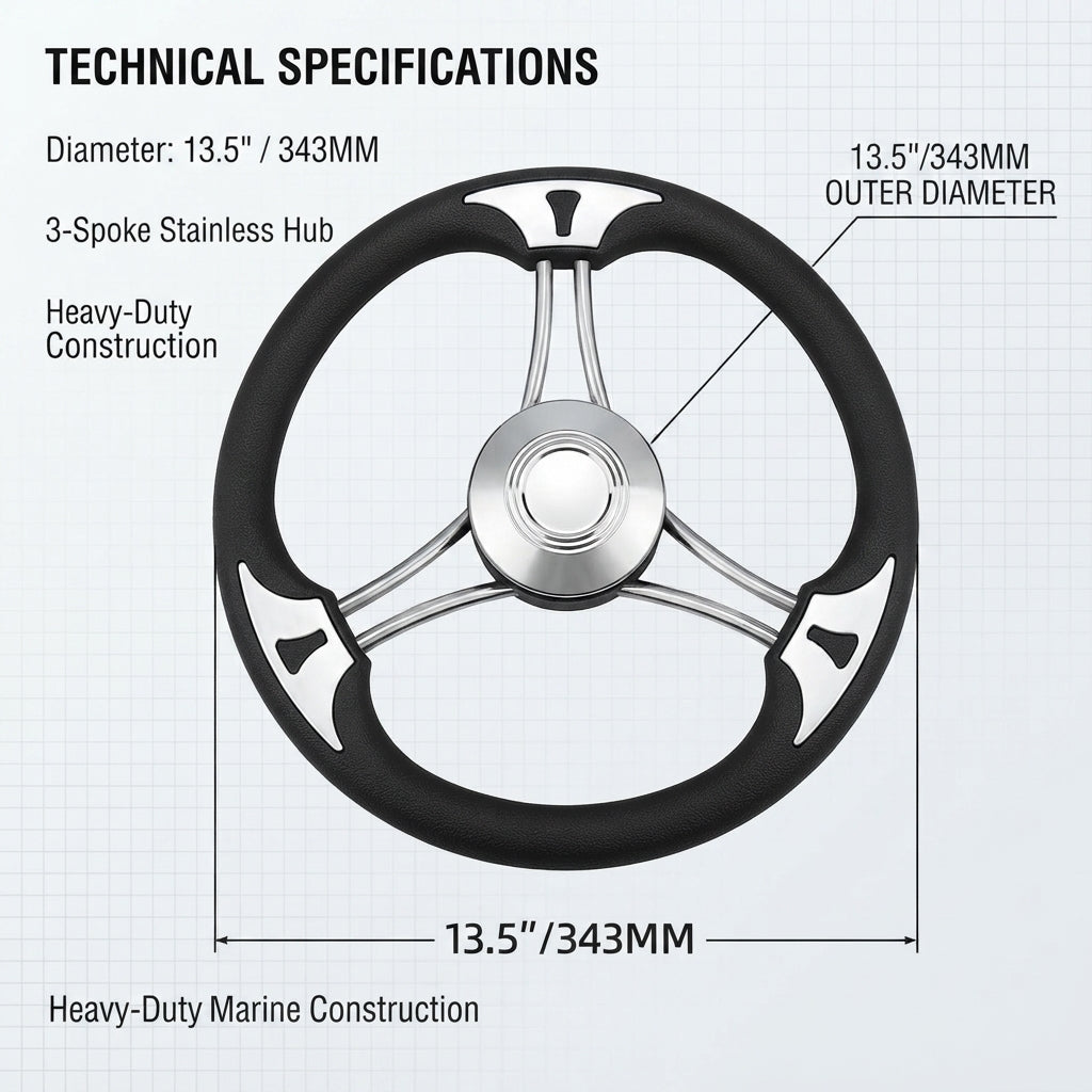 13.5-inch Marine Steering Wheel – 304 Stainless Steel & Comfort Foam Grip