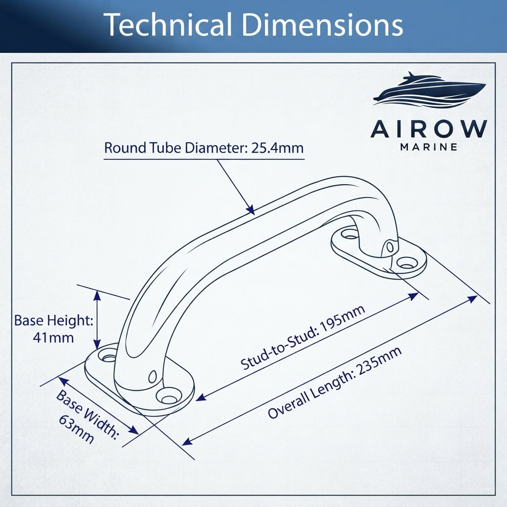 AirowMarine 316 Stainless Steel Grab Handles - Mirror Polished, Marine Grade (235mm)
