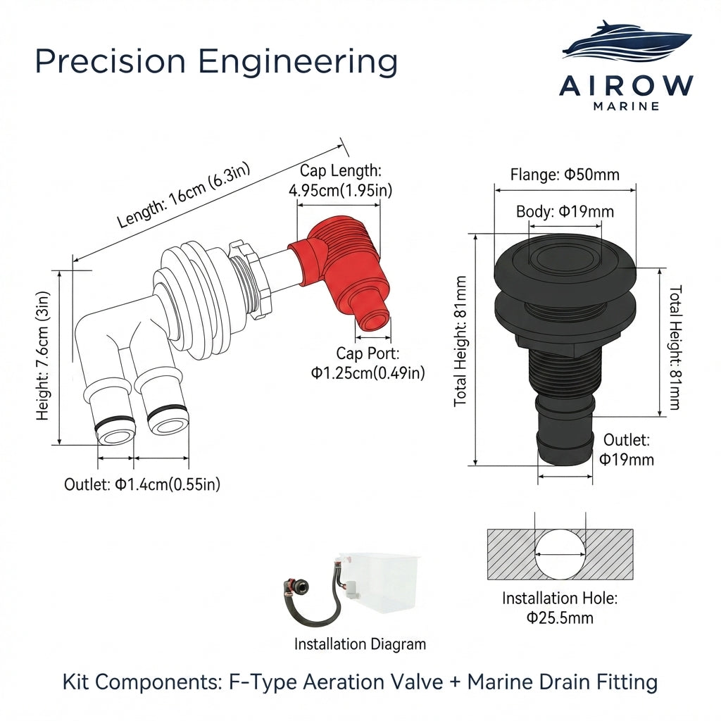 Livewell Aerator & Drain Kit - Marine Grade, High-Flow (25.5mm Cutout)