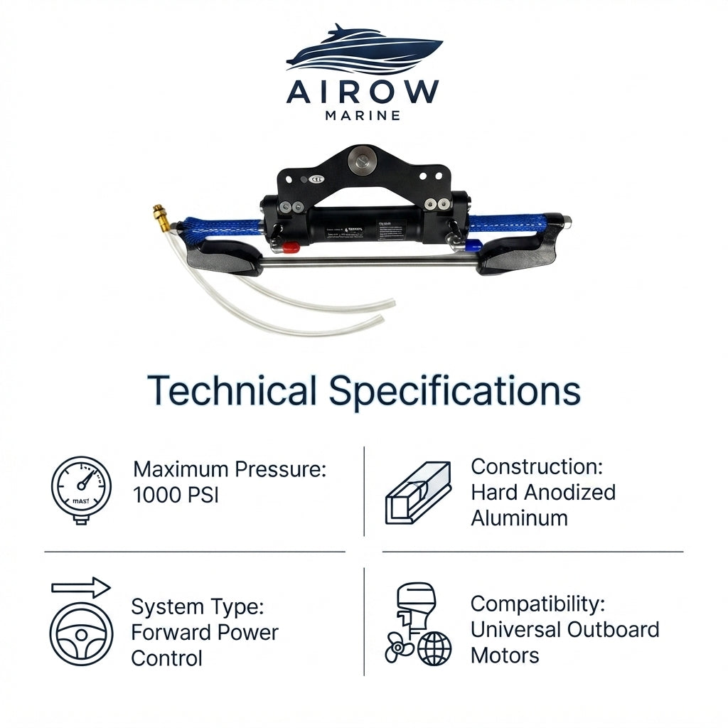 AirowMarine 350HP Outboard Hydraulic Steering System - Hard Anodized, Universal Fit