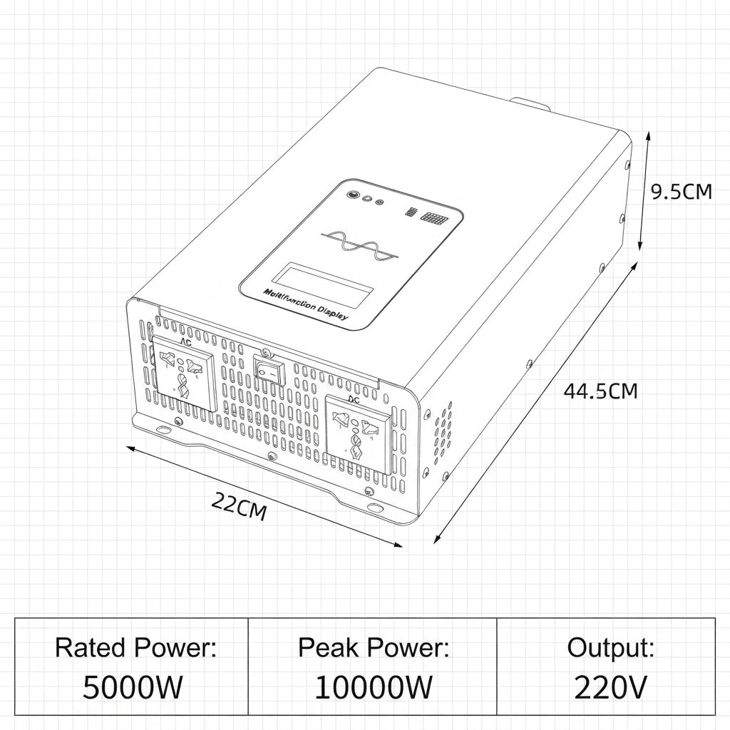 Marine & PV Pure Sine Wave Inverter - 10000W Peak, Multi-Voltage 220V Output