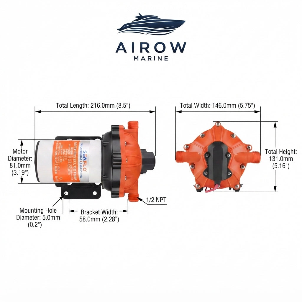 Airow Marine 12V DC Water Pressure Pump - 0.5 HP High-Torque (12V)