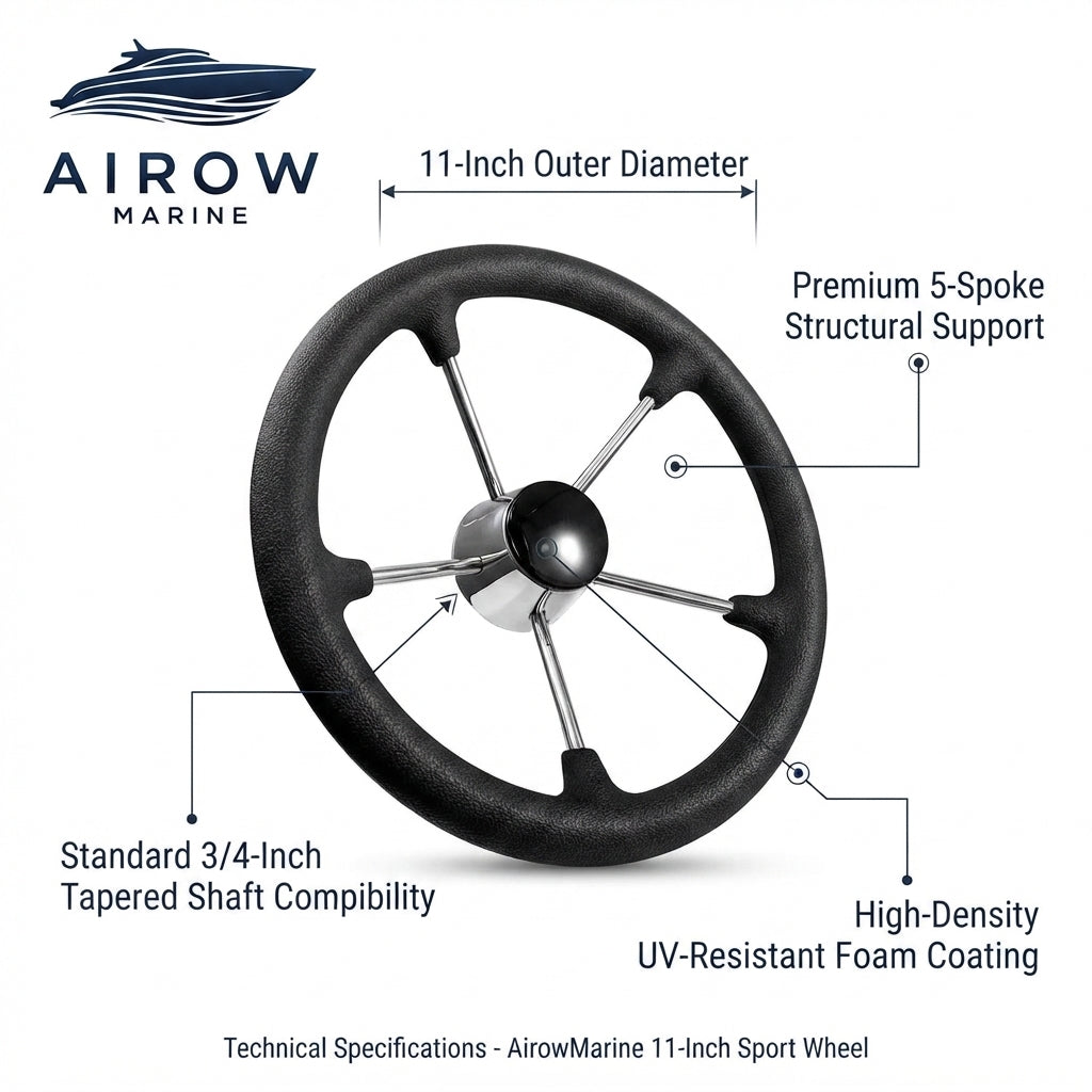 Airow Marine 11" Stainless Steel 5-Spoke Steering Wheel - Black Foam