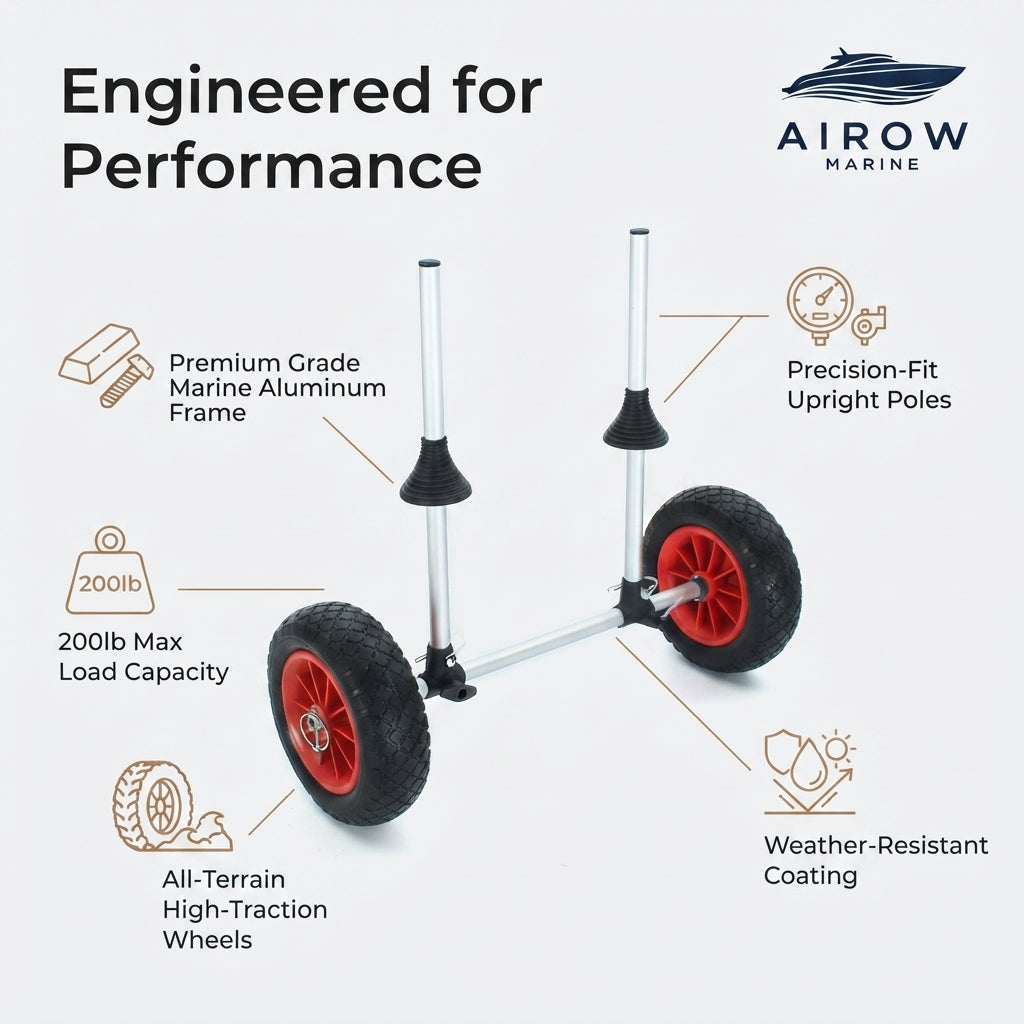 AirowMarine Foldable Kayak Cart – All-Terrain 200lb Capacity – dimensions and specifications