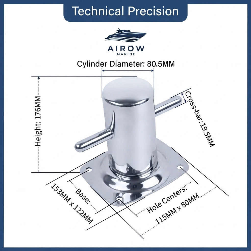 316 Stainless Steel Marine Dock Bollard - Mirror Finish (176mm Height)