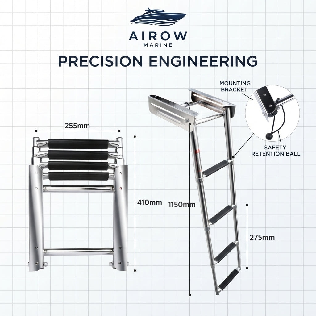 AIROW MARINE 304 SS 4-Step Telescoping Boat Ladder - Concealed Transom Mount
