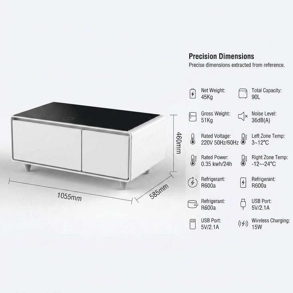 Airow Marine Smart Marine Coffee Table Refrigerator - Dual Cooling, Wireless Charge