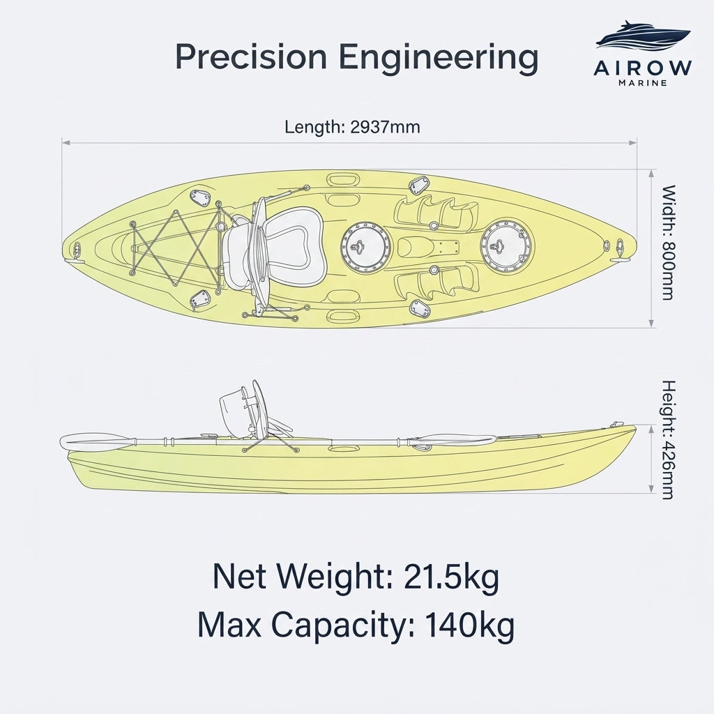 AirOwMarine Rotomolded Angler Kayak - LLDPE, 140kg Capacity (Single Person)