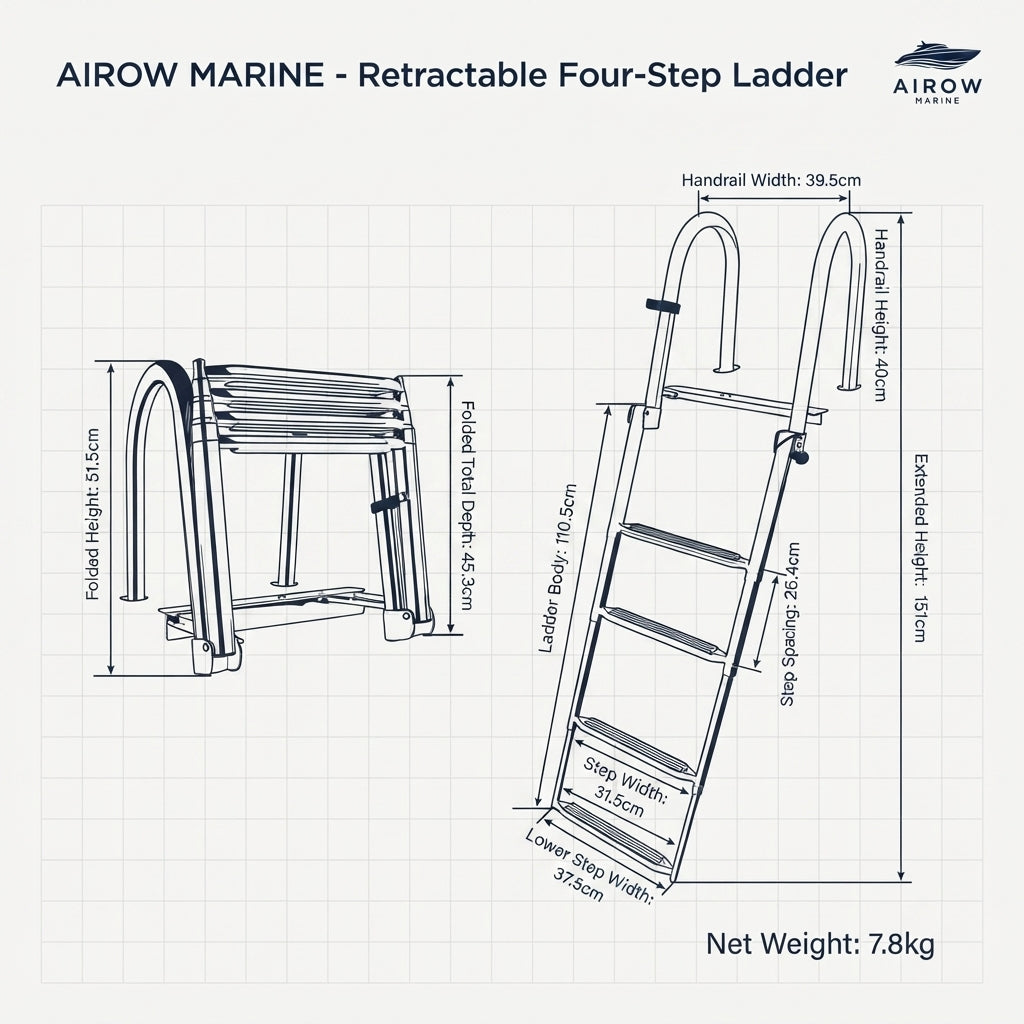 AIROW MARINE 4-Step Telescoping Boat Ladder - 316 SS (151cm Extended)