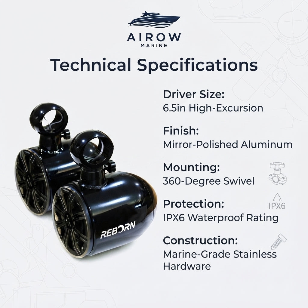 Airow Marine Reborn 6.5" Waterproof Wakeboard Tower Speakers (Pair)