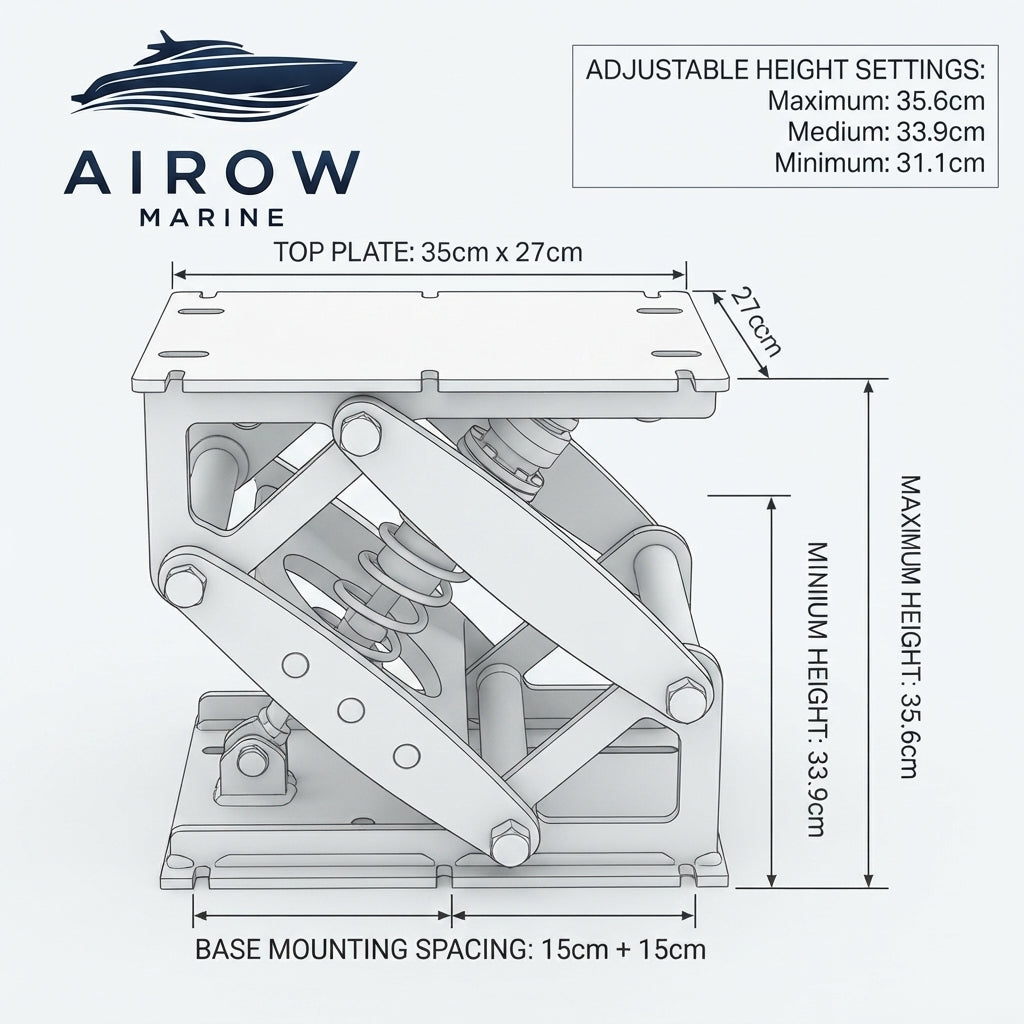 Airow Marine Height-Adjustable Shock-Absorbing Seat Mount - Corrosion-Resistant (35.6cm)