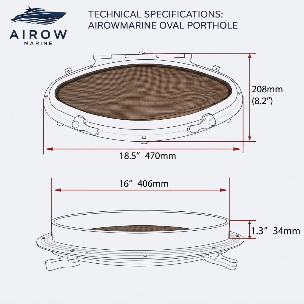 AirowMarine Pro-X Oval Porthole - Emergency Escape & Mosquito Net (470x208mm)