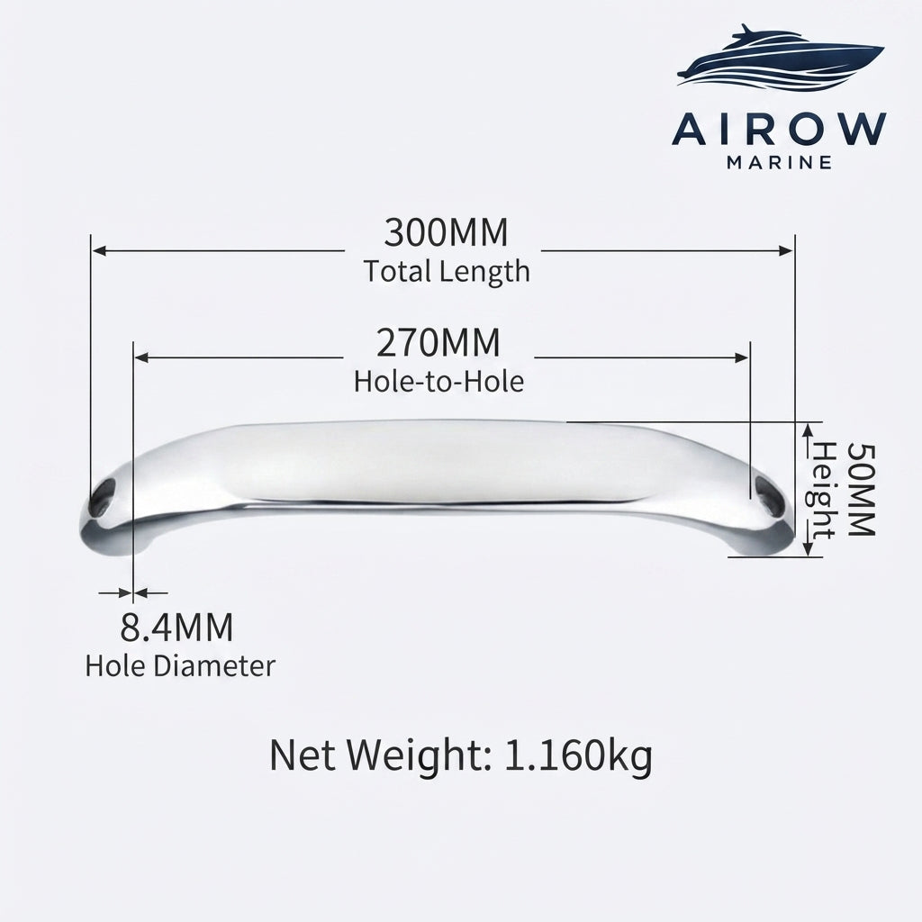 316 Stainless Steel Boat Grab Handle - 300mm Mirror-Polished Marine Handrail