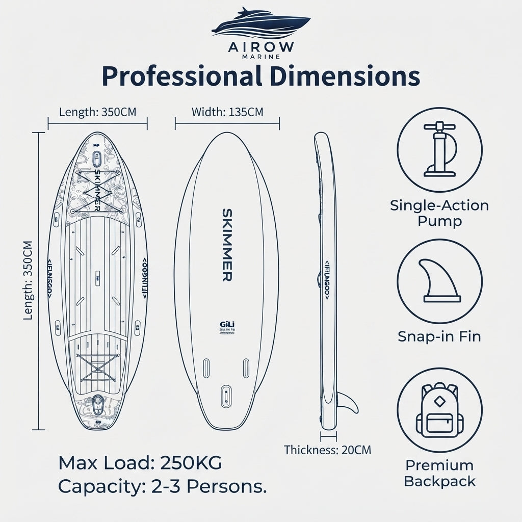 AirowMarine SKIMMER Inflatable Multi-Sport Paddle Board - 2-3 Person (350cm)