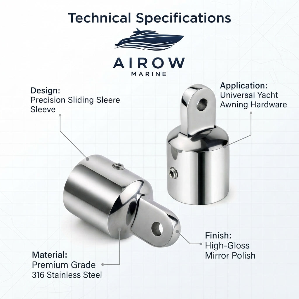 Marine-Grade 316 Stainless Steel Sliding Cap – Mirror-Polished Heavy-Duty Bimini Hardware – dimensions and specifications