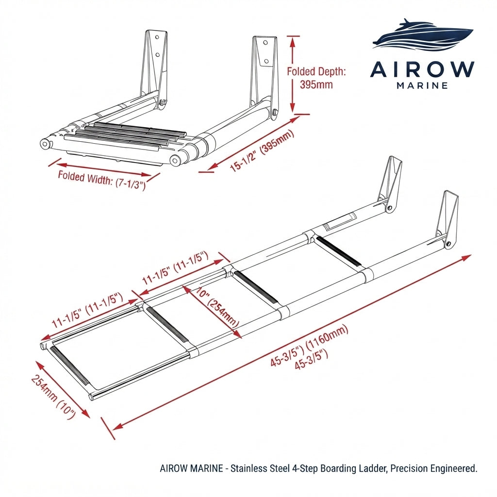 AirRow Marine 4-Step Retractable 304 SS Boat Boarding Ladder (1160mm)