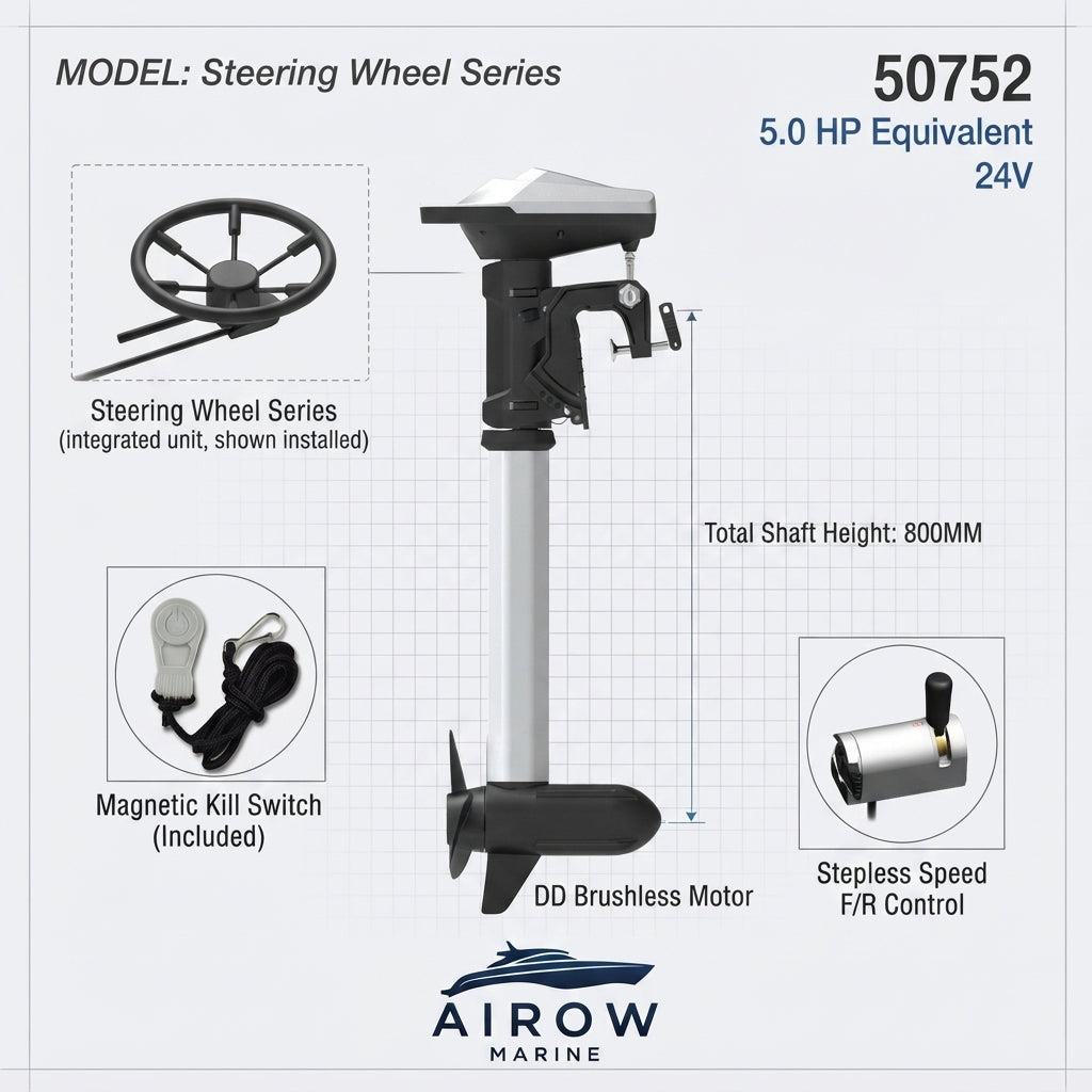 AirowMarine 5 HP Electric Outboard Motor - 800mm Shaft (24V)
