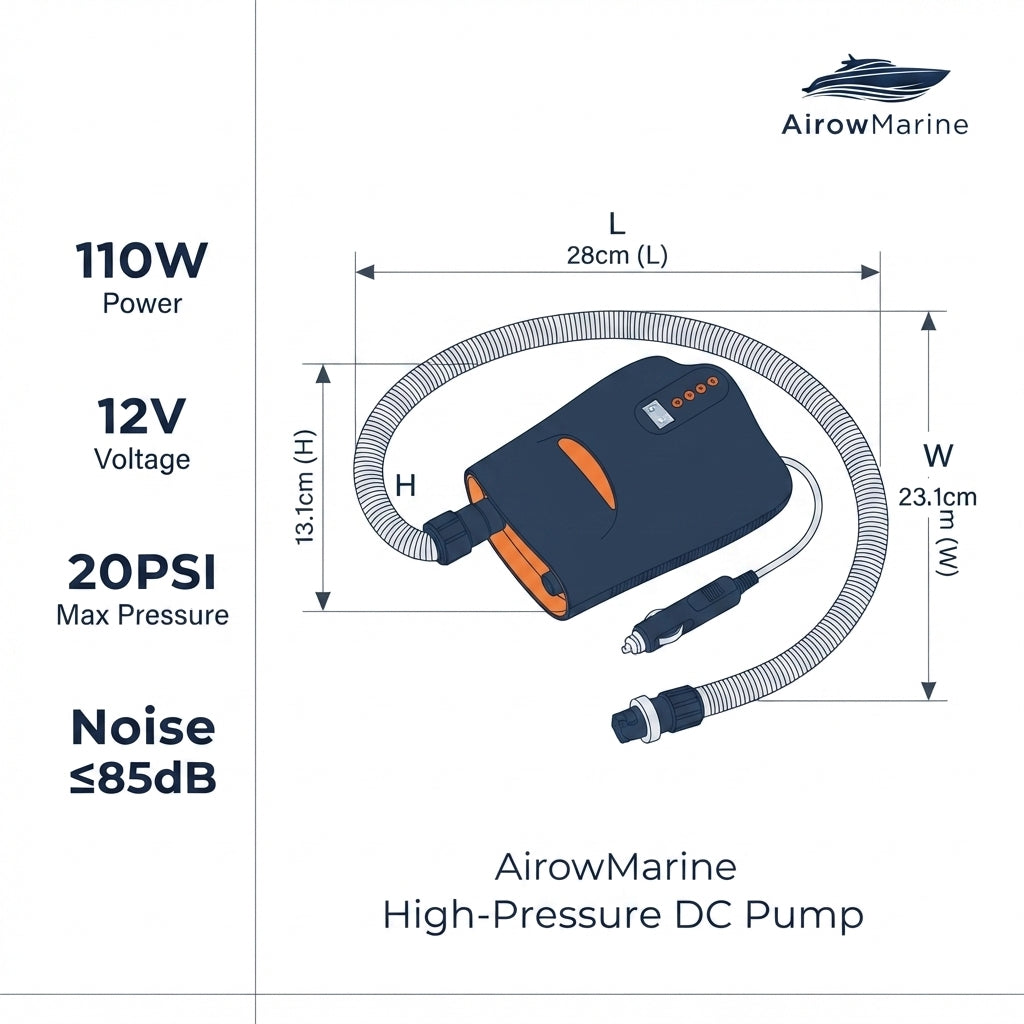 Airow Marine 12V DC Electric High-Pressure Air Pump - Dual Stage, 20PSI Max