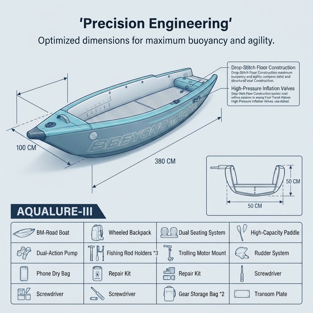 Beyond Marina 2-Person Inflatable Kayak – High-Pressure PVC & Fishing Ready – dimensions and specifications