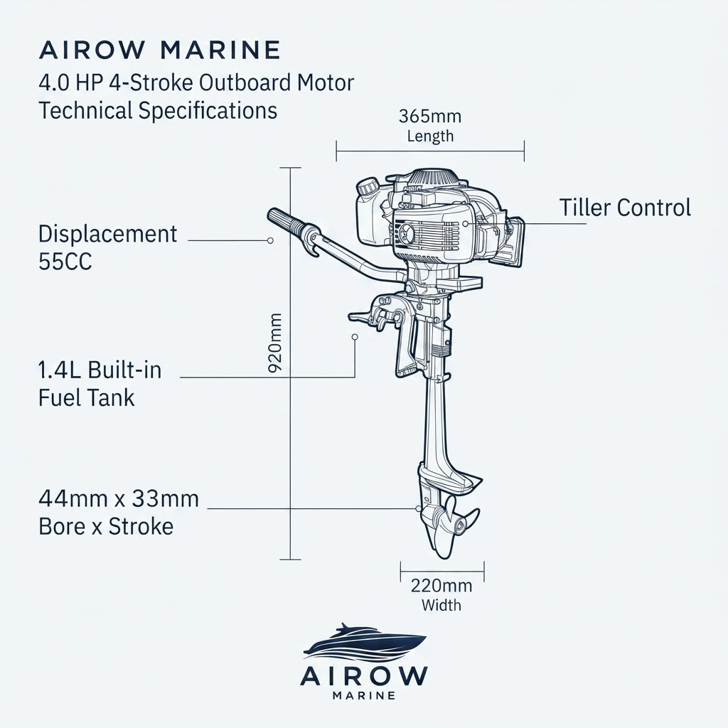 Hangkai 4.0HP 4-Stroke Gasoline Outboard Motor - Air-Cooled (10.3kg)