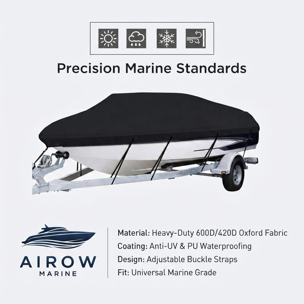 AirowMarine Boat Cover - Waterproof 600D Marine Grade (Universal Fit)