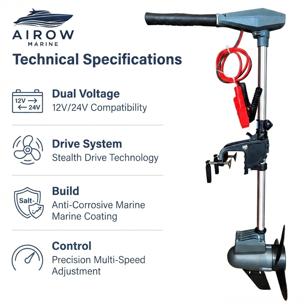 Airow Marine 12V/24V Electric Trolling Motor - Quiet Transom Outboard